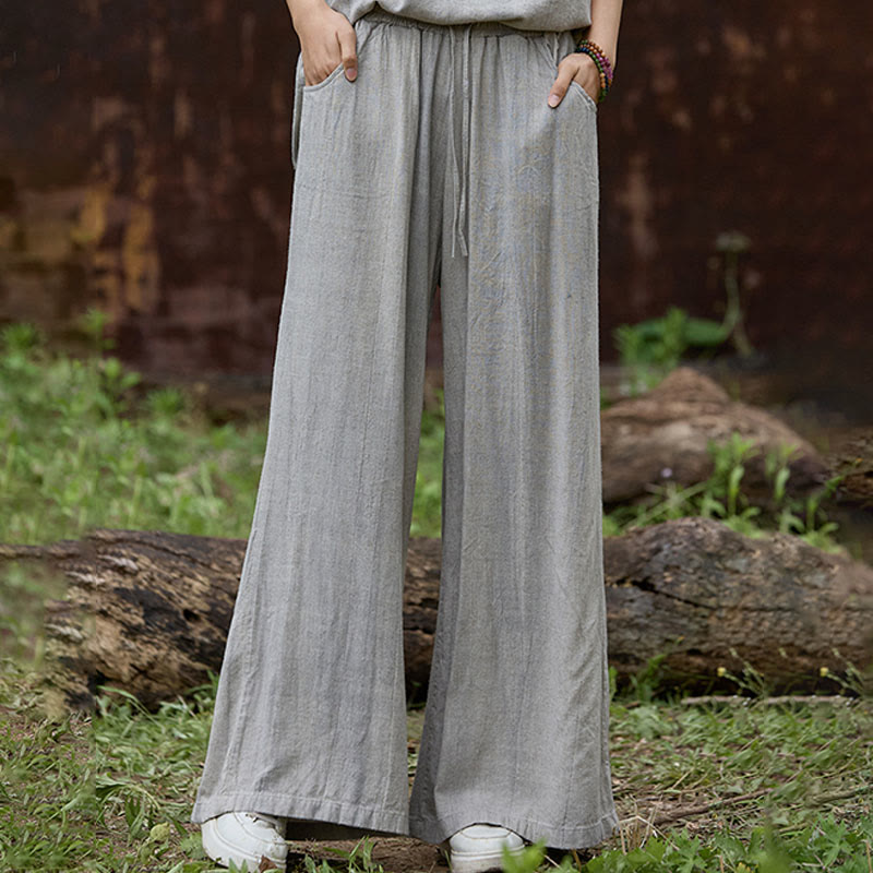 Buddha Stones Lässige Tie-Dye-Leinenhose mit weitem Bein und Taschen für Damen - image 18