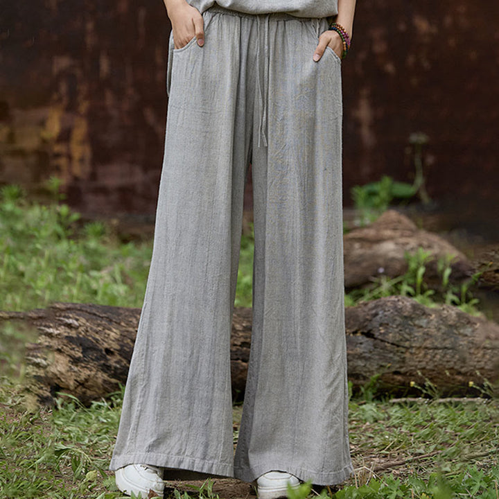 Buddha Stones Lässige Tie-Dye-Leinenhose mit weitem Bein und Taschen für Damen - image 18