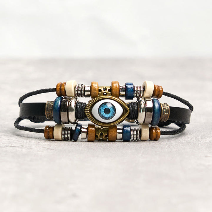 Buddha Stones Tibetisches Böses Auge Leder verstellbares Schutzarmband