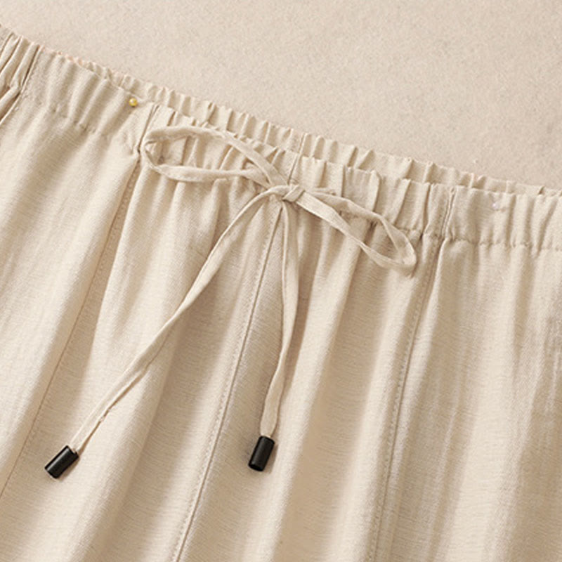 Buddha Stones Sommer-Hose mit Kordelzug und weitem Bein für Damen mit Taschen - image 9