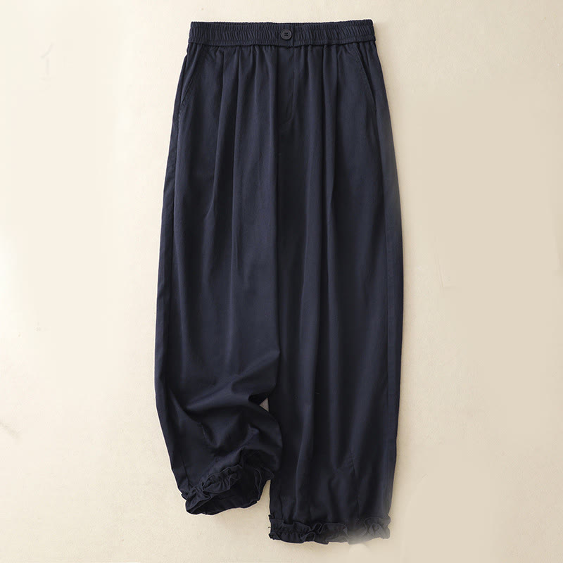 Buddha Stones Sommer-Knopf-Rüschen-Knöchellange Damenhose mit Taschen - Mitternachtsblau - US8-10， UK/AU12-14，EU40-42 (2XL) - image 1