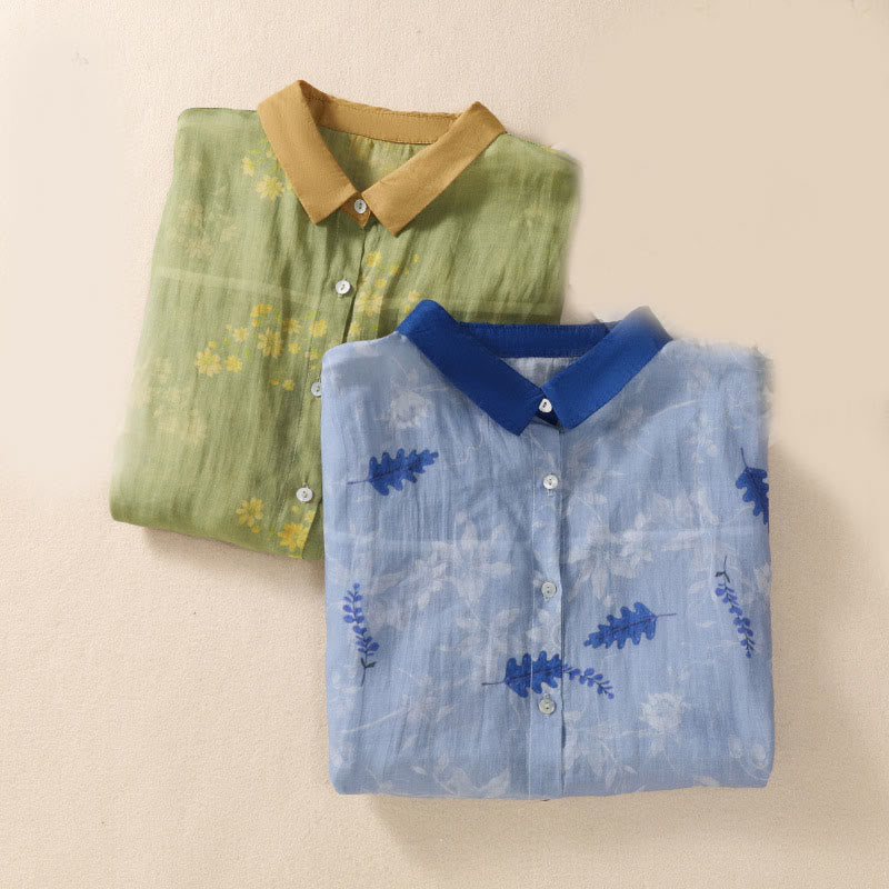 Buddha Stones Kleine Gelbe Blume Blätter Knöpfe Kurzarm Damen Shirt - image 16