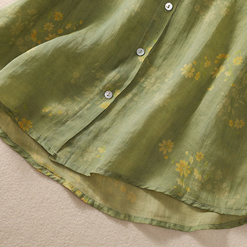 Buddha Stones Kleine Gelbe Blume Blätter Knöpfe Kurzarm Damen Shirt - image 7