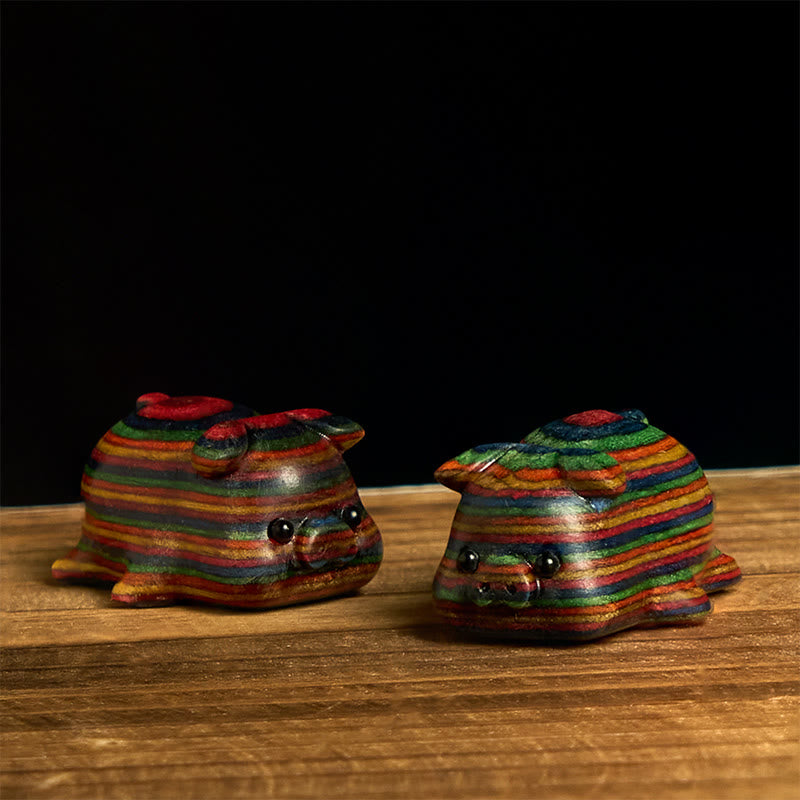 Buddha Stones 2Pcs Mini Regenbogen Eukalyptus Schwein Geschnitzt Positive Dekoration - 2 Stücke Schwein 30*19mm - image 1