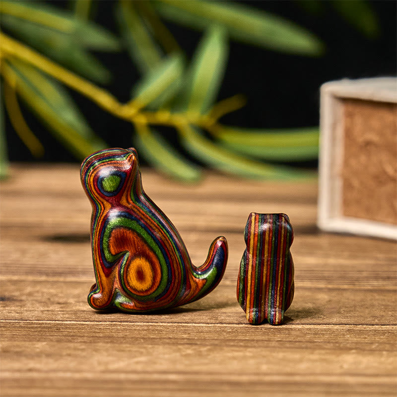 Buddha Stones, 2 Stück, Mini-Regenbogen-Eukalyptus, sitzende Katze, geschnitzt, reduziert Stress, Dekoration - 2 Stück Katze - image 1