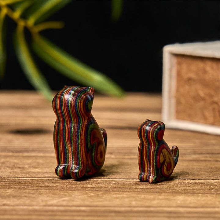 Buddha Stones, 2 Stück, Mini-Regenbogen-Eukalyptus, sitzende Katze, geschnitzt, reduziert Stress, Dekoration - image 2
