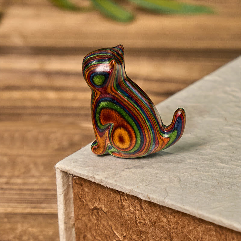 Buddha Stones, 2 Stück, Mini-Regenbogen-Eukalyptus, sitzende Katze, geschnitzt, reduziert Stress, Dekoration - image 4