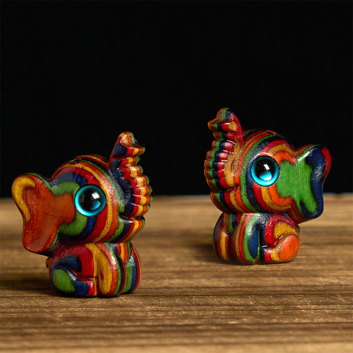 Buddha Stones, 2 Stück, Mini-Regenbogen-Eukalyptus-Elefant, geschnitzt, Stärke-Dekoration