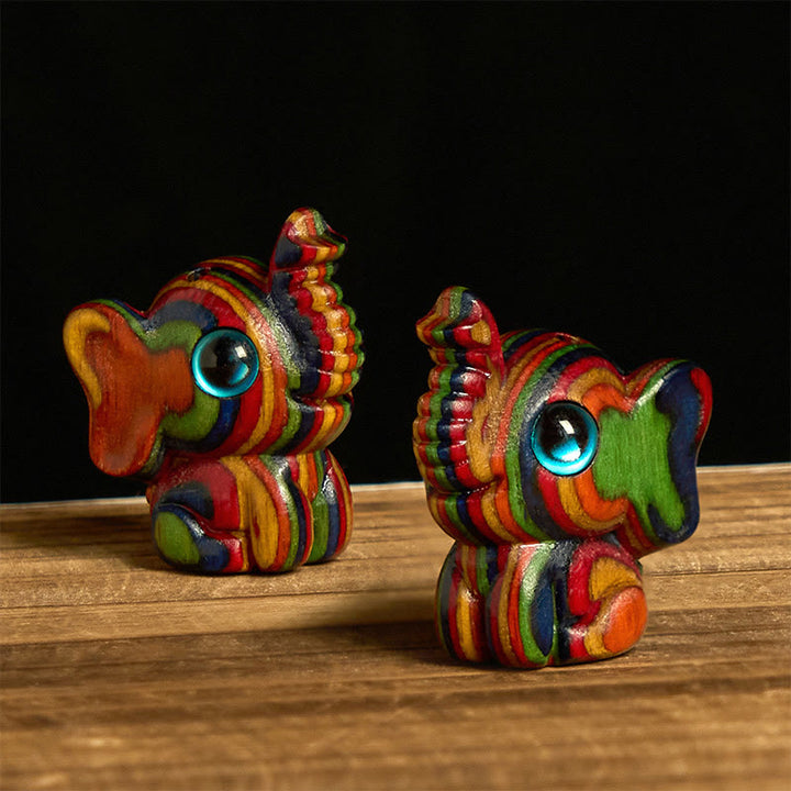Buddha Stones, 2 Stück, Mini-Regenbogen-Eukalyptus-Elefant, geschnitzt, Stärke-Dekoration