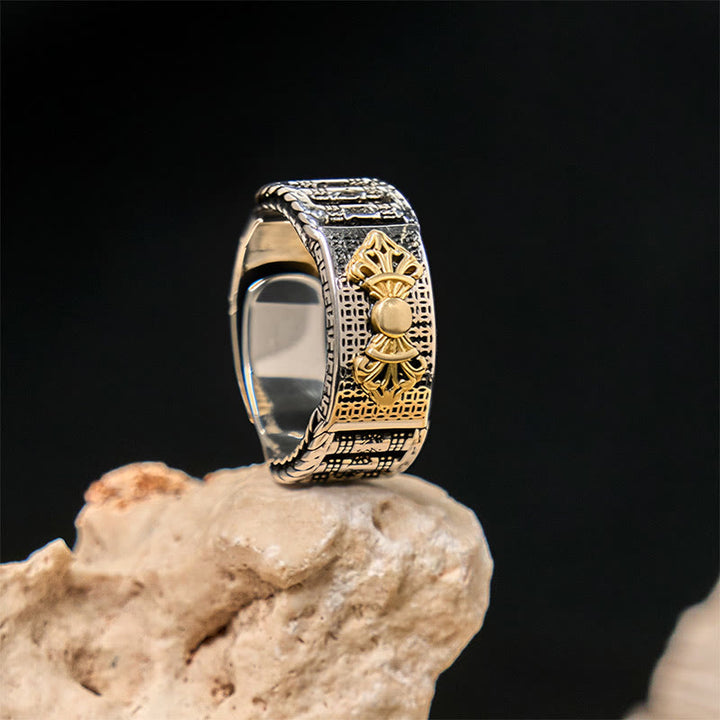 Buddha Stones Vintage Gebetsmühle Om Mani Padme Hum Kupfer verstellbar Reichtum Ring