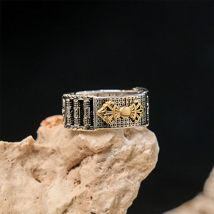 Buddha Stones Vintage Gebetsmühle Om Mani Padme Hum Kupfer verstellbar Reichtum Ring