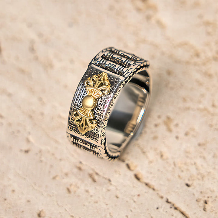 Buddha Stones Vintage Gebetsmühle Om Mani Padme Hum Kupfer verstellbar Reichtum Ring