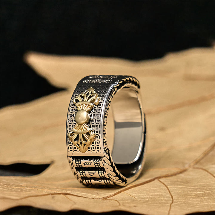 Buddha Stones Vintage Gebetsmühle Om Mani Padme Hum Kupfer verstellbar Reichtum Ring