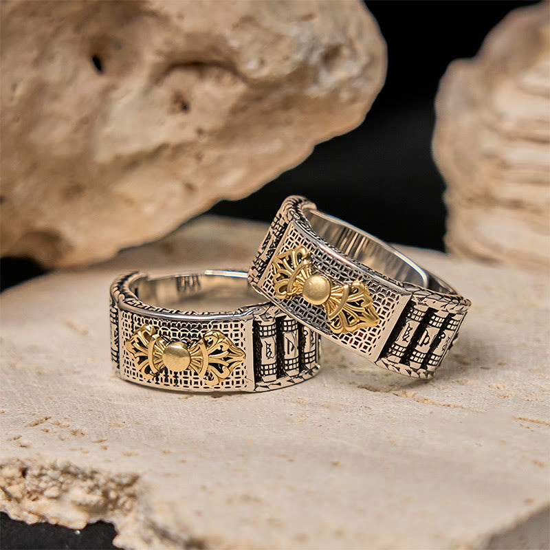 Buddha Stones Vintage Gebetsmühle Om Mani Padme Hum Kupfer verstellbar Reichtum Ring