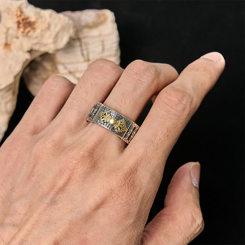 Buddha Stones Vintage Gebetsmühle Om Mani Padme Hum Kupfer verstellbar Reichtum Ring