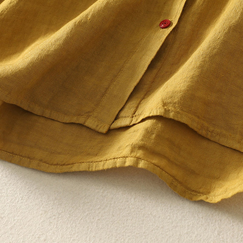 Buddha Stones Sommer-Hemd aus Baumwolle und Leinen mit roten Knöpfen, kurzärmelig, für Damen - image 18