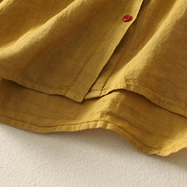 Buddha Stones Sommer-Hemd aus Baumwolle und Leinen mit roten Knöpfen, kurzärmelig, für Damen - image 18