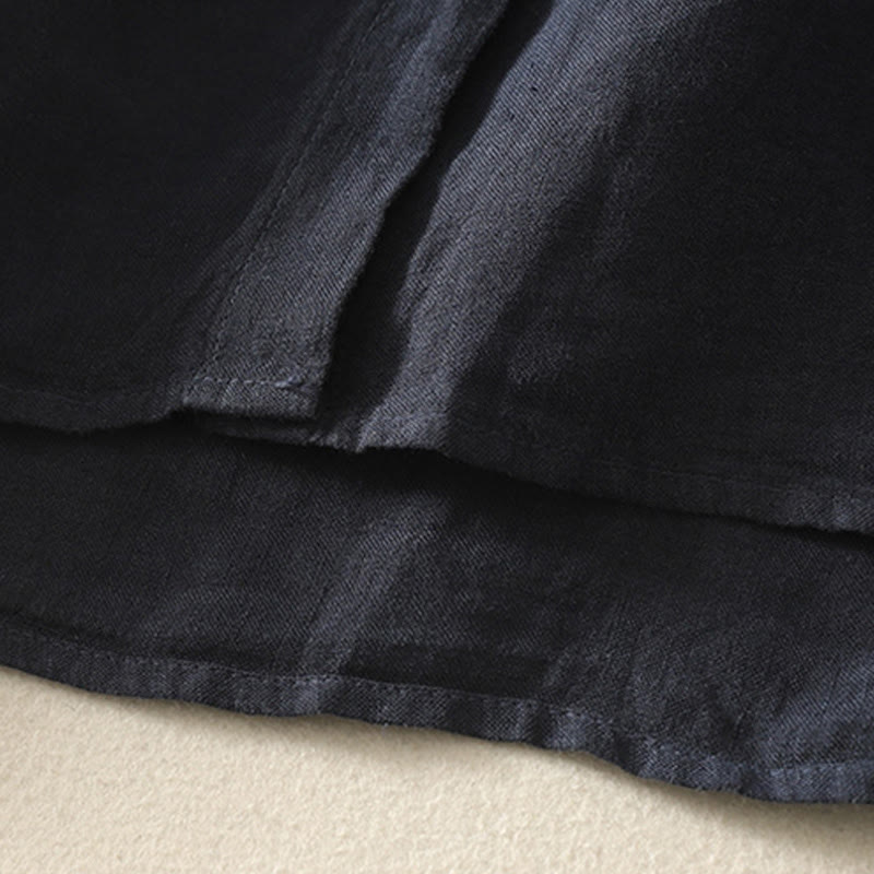 Buddha Stones Sommer-Hemd aus Baumwolle und Leinen mit roten Knöpfen, kurzärmelig, für Damen - image 3