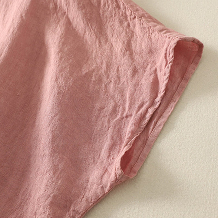 Buddha Stones Sommer-Hemd aus Baumwolle und Leinen mit roten Knöpfen, kurzärmelig, für Damen - image 10