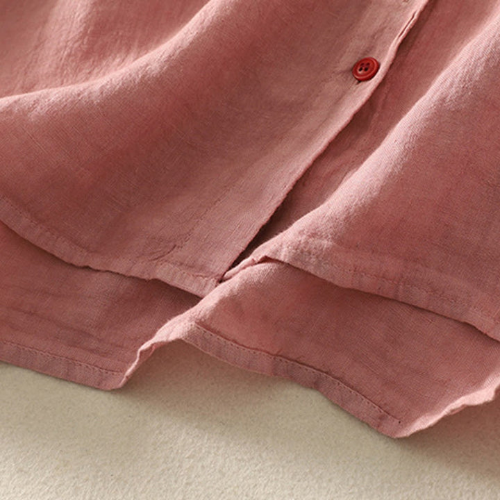 Buddha Stones Sommer-Hemd aus Baumwolle und Leinen mit roten Knöpfen, kurzärmelig, für Damen - image 11