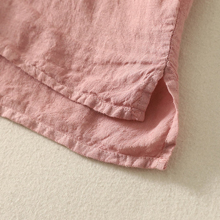 Buddha Stones Sommer-Hemd aus Baumwolle und Leinen mit roten Knöpfen, kurzärmelig, für Damen - image 13