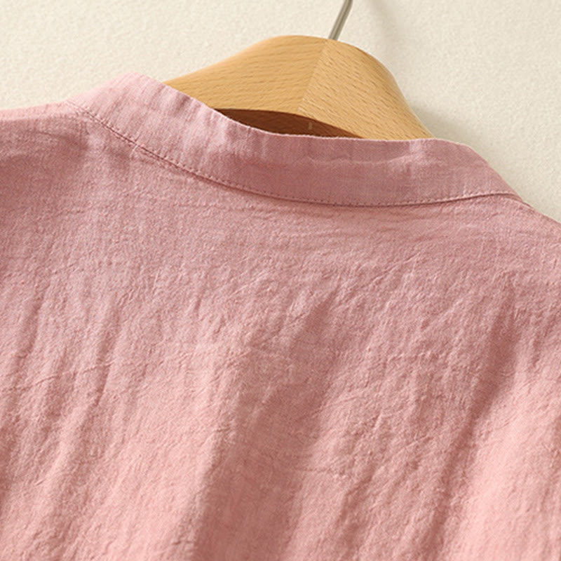 Buddha Stones Sommer-Hemd aus Baumwolle und Leinen mit roten Knöpfen, kurzärmelig, für Damen - image 7