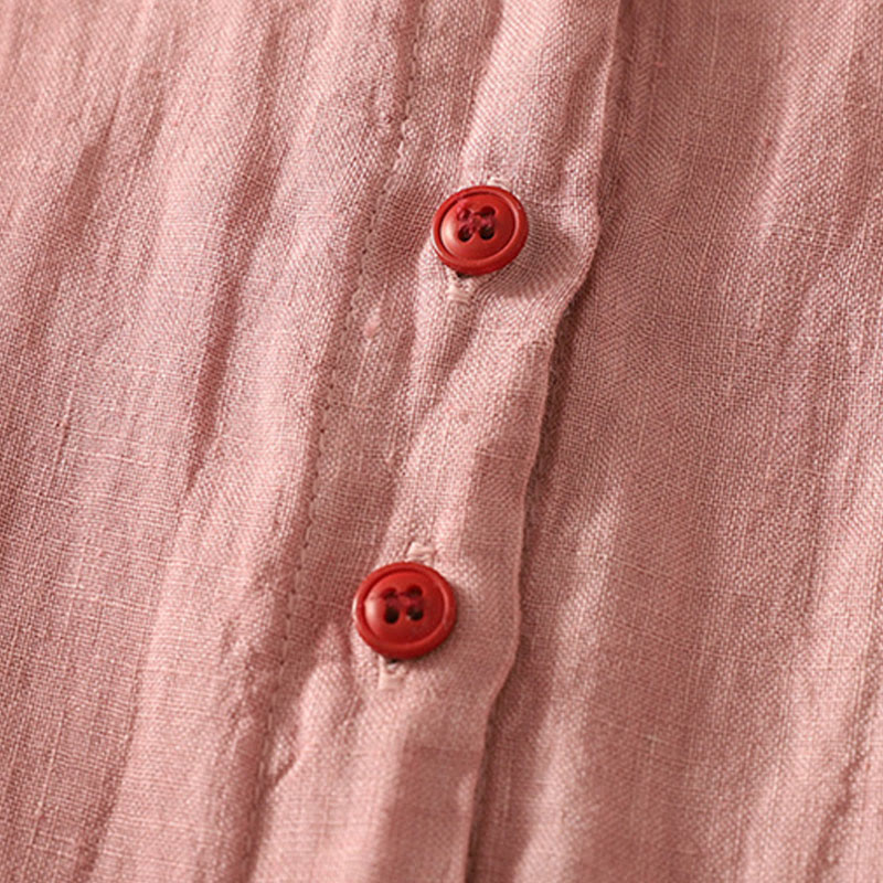 Buddha Stones Sommer-Hemd aus Baumwolle und Leinen mit roten Knöpfen, kurzärmelig, für Damen - image 8