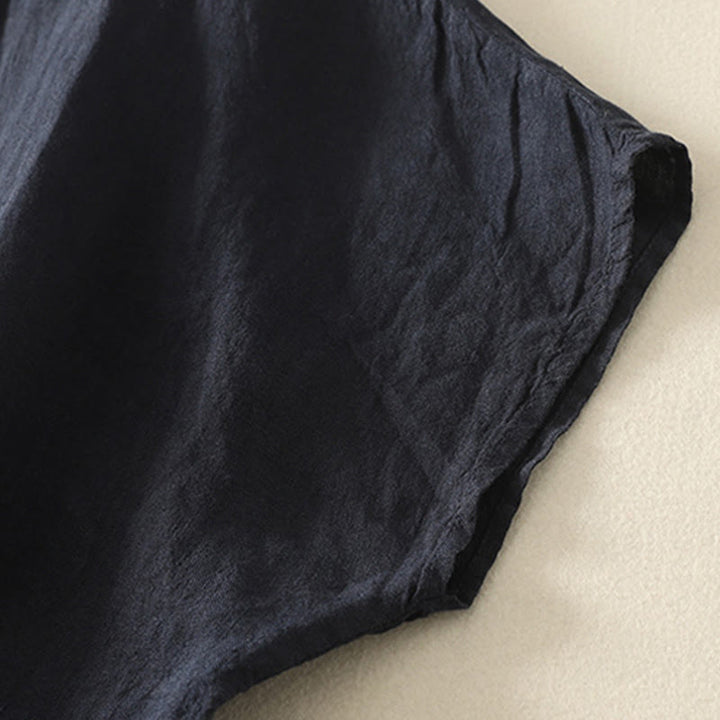 Buddha Stones Sommer-Hemd aus Baumwolle und Leinen mit roten Knöpfen, kurzärmelig, für Damen - image 2