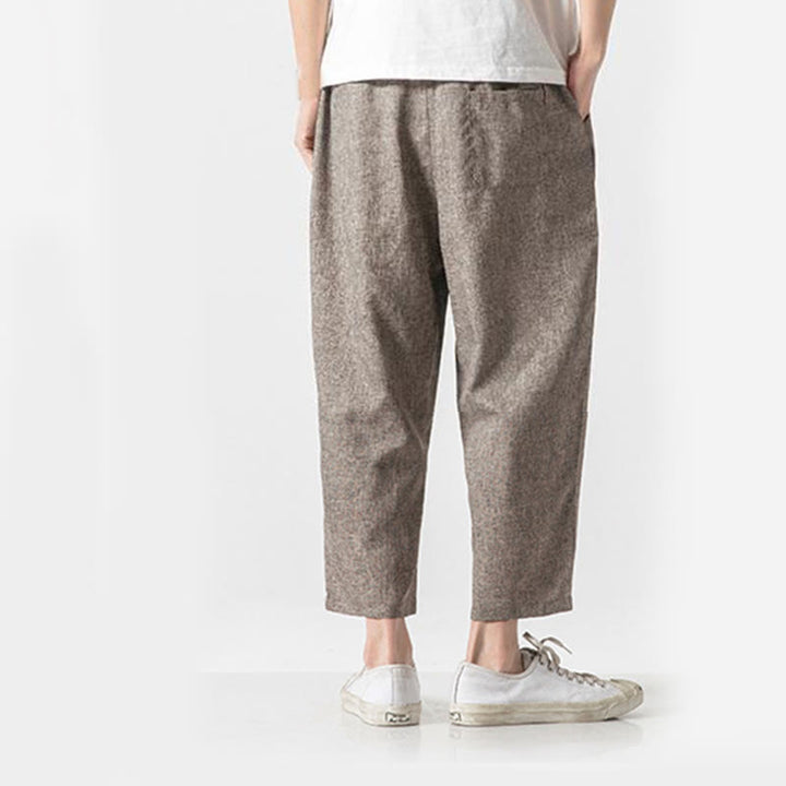 Buddha Stones Sommerhose aus Baumwollleinen für Herren, Länge 7–8, einfarbig, mit Taschen - image 5