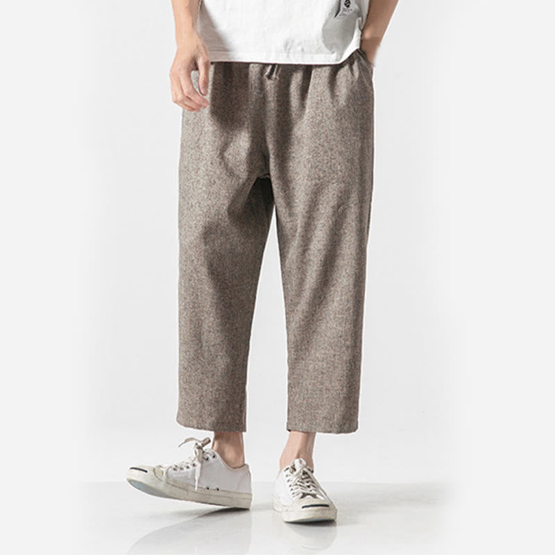 Buddha Stones Sommerhose aus Baumwollleinen für Herren, Länge 7–8, einfarbig, mit Taschen - image 7