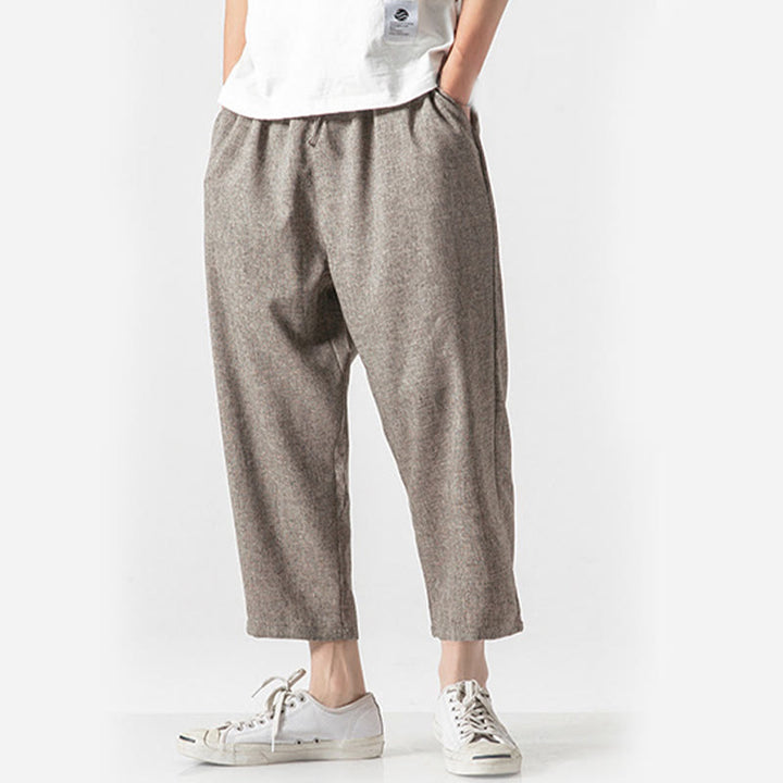 Buddha Stones Sommerhose aus Baumwollleinen für Herren, Länge 7–8, einfarbig, mit Taschen - image 6
