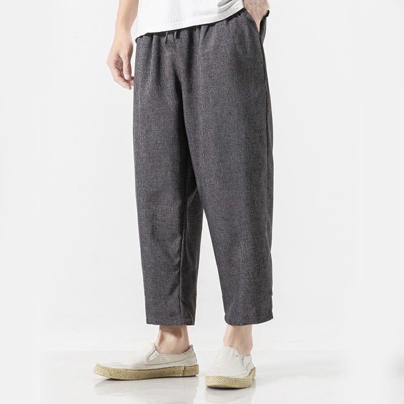 Buddha Stones Sommerhose aus Baumwollleinen für Herren, Länge 7–8, einfarbig, mit Taschen - image 12