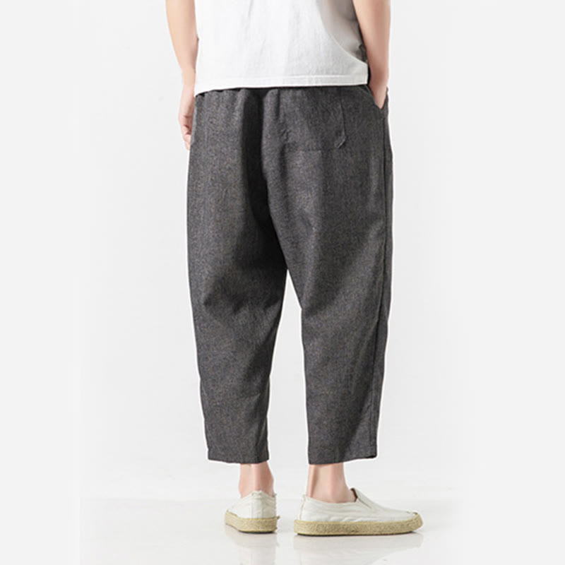 Buddha Stones Sommerhose aus Baumwollleinen für Herren, Länge 7–8, einfarbig, mit Taschen - image 14