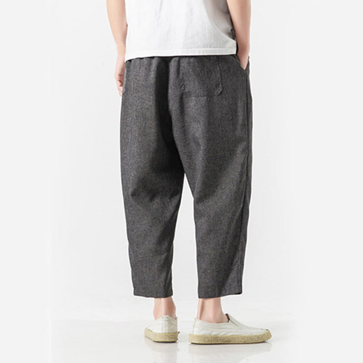 Buddha Stones Sommerhose aus Baumwollleinen für Herren, Länge 7–8, einfarbig, mit Taschen - image 14