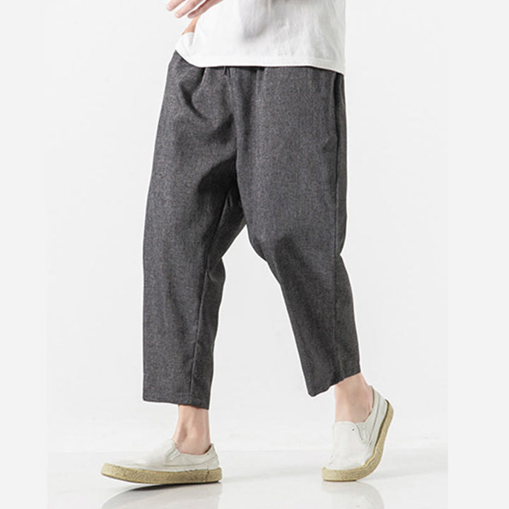 Buddha Stones Sommerhose aus Baumwollleinen für Herren, Länge 7–8, einfarbig, mit Taschen - image 13