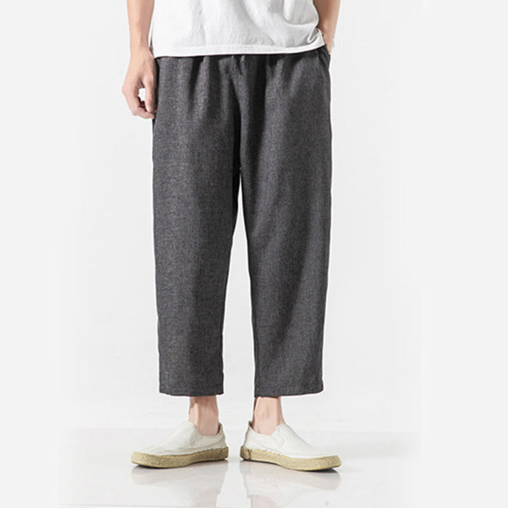 Buddha Stones Sommerhose aus Baumwollleinen für Herren, Länge 7–8, einfarbig, mit Taschen - image 16