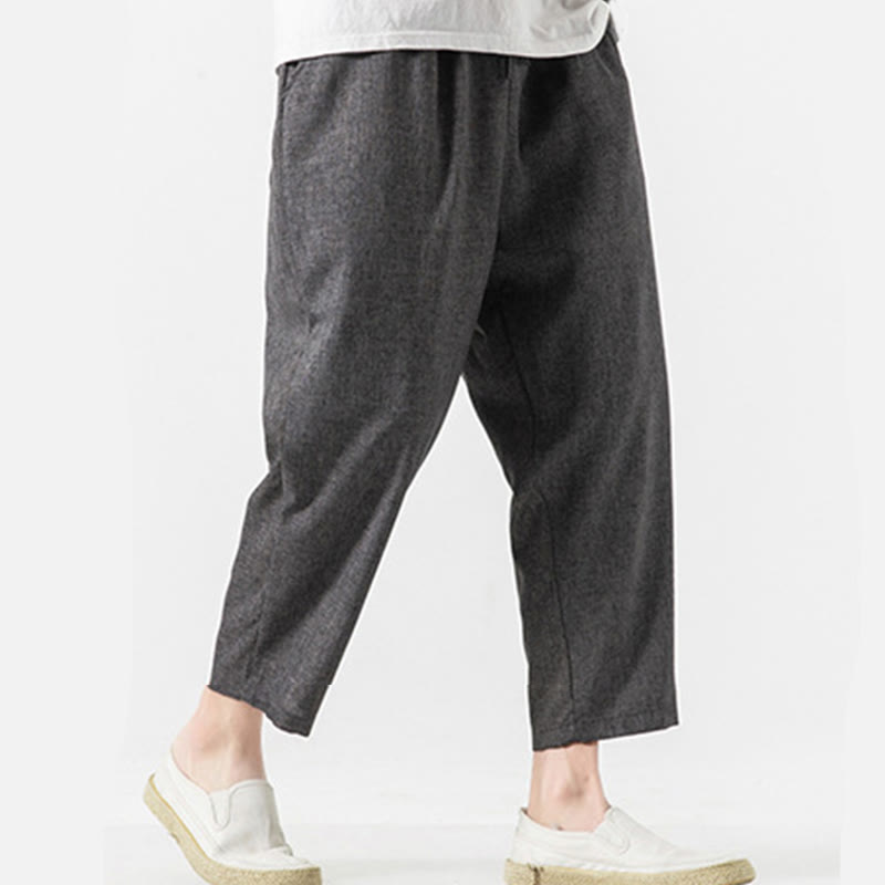 Buddha Stones Sommerhose aus Baumwollleinen für Herren, Länge 7–8, einfarbig, mit Taschen - image 15