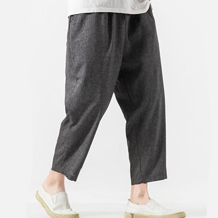 Buddha Stones Sommerhose aus Baumwollleinen für Herren, Länge 7–8, einfarbig, mit Taschen - image 15