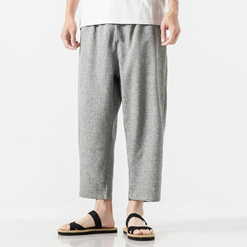 Buddha Stones Sommerhose aus Baumwollleinen für Herren, Länge 7–8, einfarbig, mit Taschen - image 31