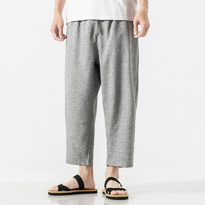 Buddha Stones Sommerhose aus Baumwollleinen für Herren, Länge 7–8, einfarbig, mit Taschen - image 31
