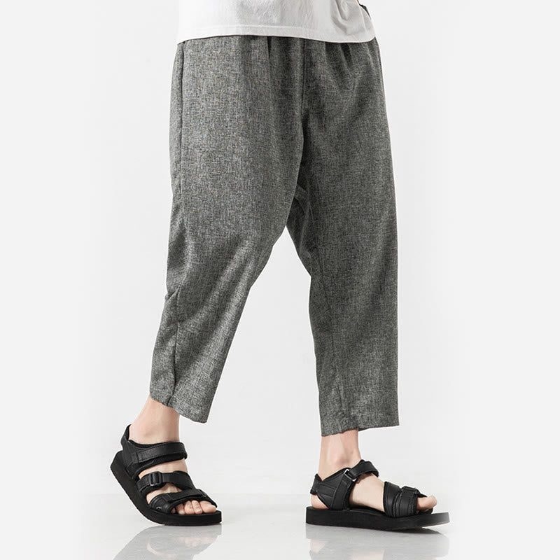 Buddha Stones Sommerhose aus Baumwollleinen für Herren, Länge 7–8, einfarbig, mit Taschen - image 19