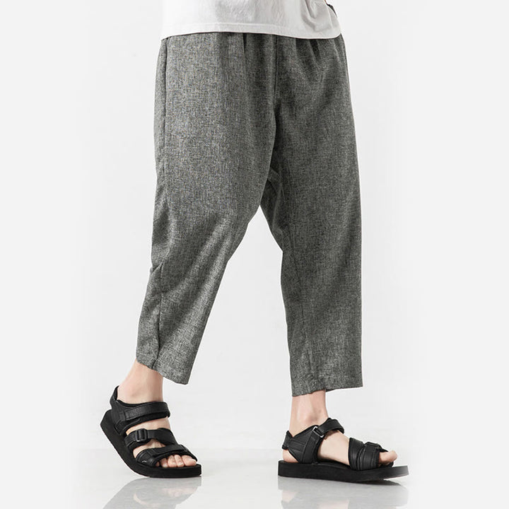Buddha Stones Sommerhose aus Baumwollleinen für Herren, Länge 7–8, einfarbig, mit Taschen - image 19