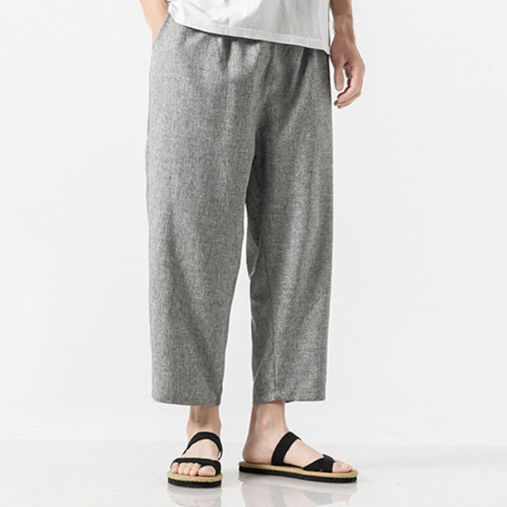 Buddha Stones Sommerhose aus Baumwollleinen für Herren, Länge 7–8, einfarbig, mit Taschen - image 29