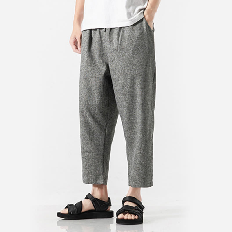 Buddha Stones Sommerhose aus Baumwollleinen für Herren, Länge 7–8, einfarbig, mit Taschen - image 21