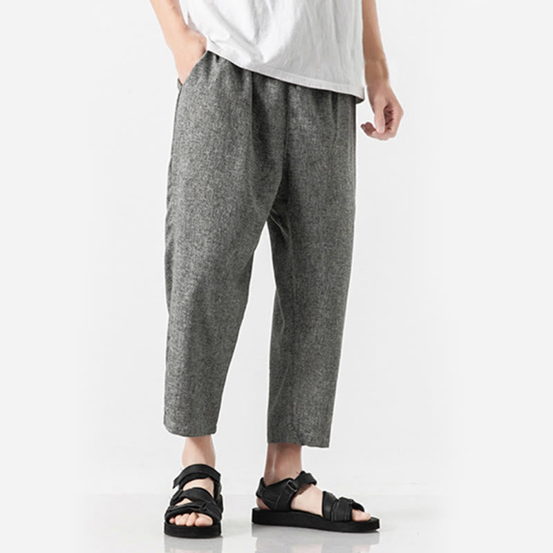 Buddha Stones Sommerhose aus Baumwollleinen für Herren, Länge 7–8, einfarbig, mit Taschen - image 23