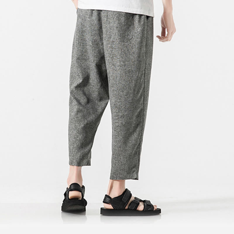 Buddha Stones Sommerhose aus Baumwollleinen für Herren, Länge 7–8, einfarbig, mit Taschen - image 22