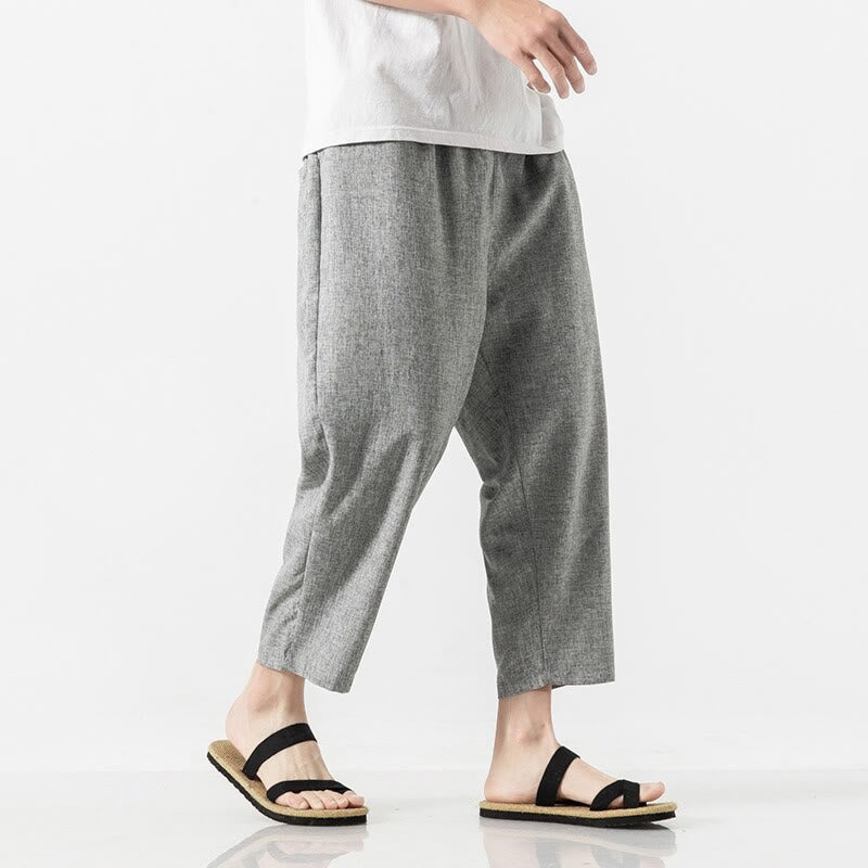 Buddha Stones Sommerhose aus Baumwollleinen für Herren, Länge 7–8, einfarbig, mit Taschen - image 26