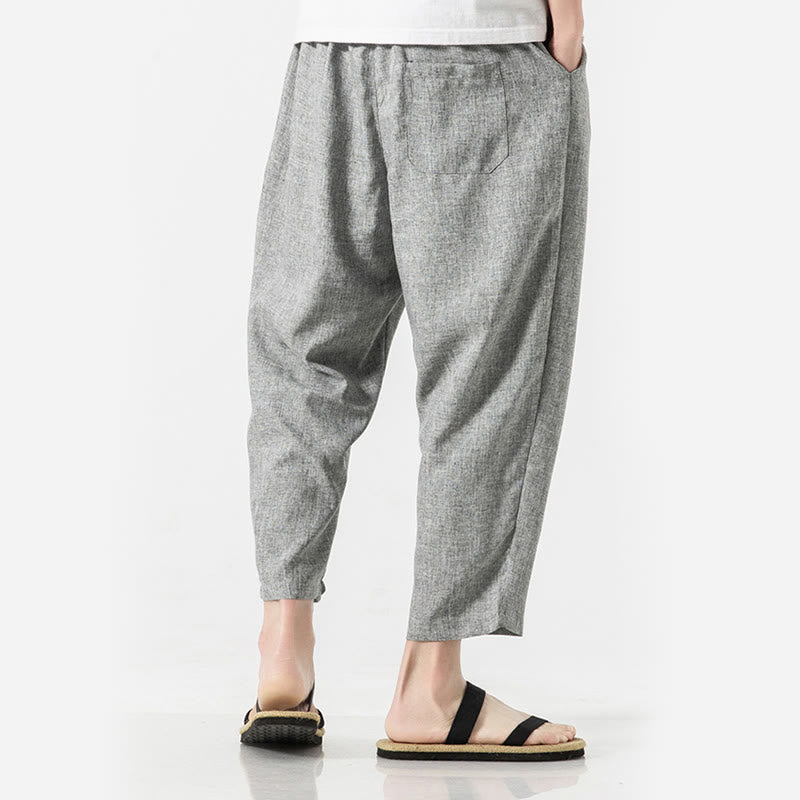 Buddha Stones Sommerhose aus Baumwollleinen für Herren, Länge 7–8, einfarbig, mit Taschen - image 28