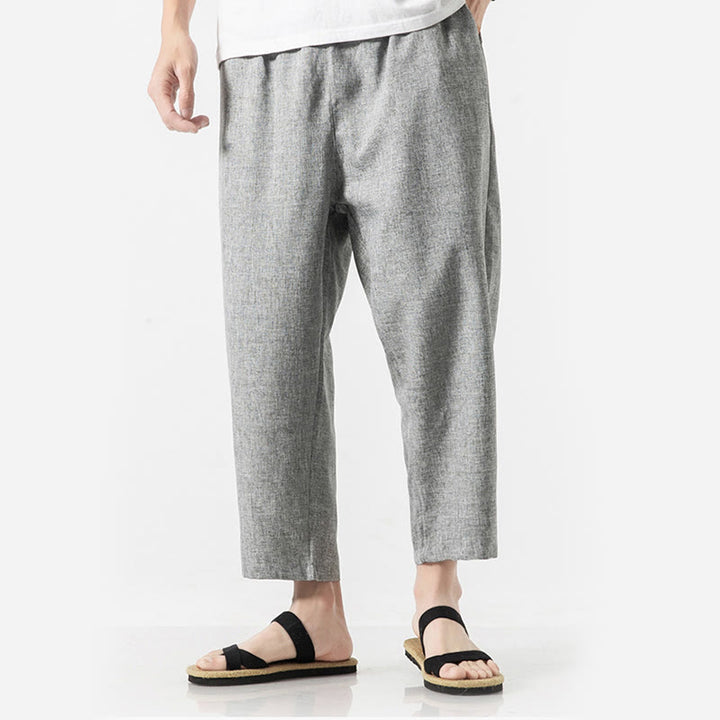 Buddha Stones Sommerhose aus Baumwollleinen für Herren, Länge 7–8, einfarbig, mit Taschen - image 30