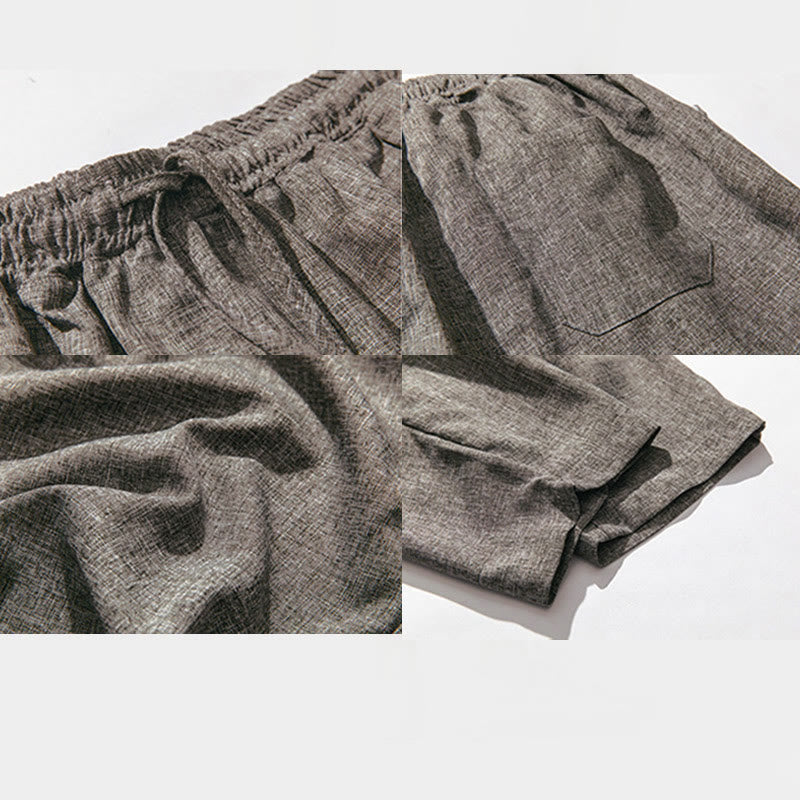 Buddha Stones Sommerhose aus Baumwollleinen für Herren, Länge 7–8, einfarbig, mit Taschen - image 9